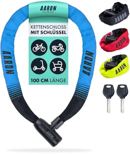 AARON Lock One Fahrradschloss mit Schlüssel, Kettenschloss aus Stahl und hoher Sicherheitsstufe | Schloss für für E-Bike, Mountainbike, Trekkingrad, Tourenrad, Rennrad in blau