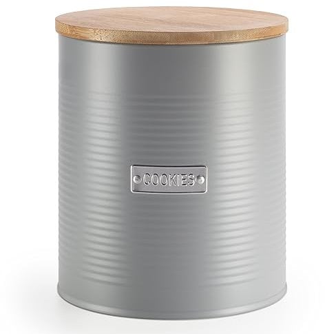 EHC Round Cookie/Biscuit Jar Air-tight Canister, Grey, 2.8L, Dia.16 x H18 cm