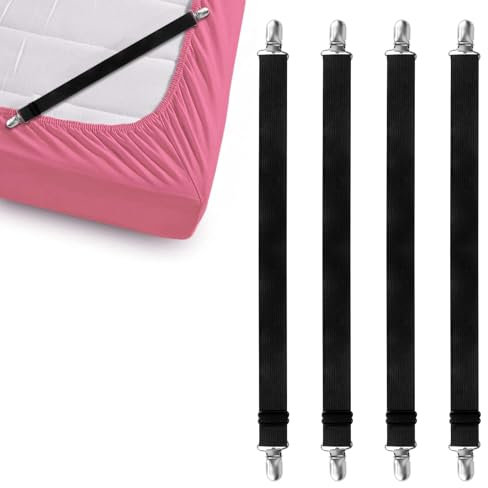 RUCUDIM 4 Stück Bettlakenspanner Verstellbar 55-220cm Lakenspanner Für Faltenfreie Bettlaken Elastische Betttuch Spanner Mit Metallclip Für Bettlaken Matratze Bügelbrett Sofa Betttuchspanner