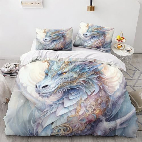 Drache Bettwäsche Atmungsaktiv Bettdeckenbezug Verschiedene Größen Drache King Bettbezug Luxuriös Duvet Cover Set Reißverschluss Bed Linen Sets King（220x240cm）