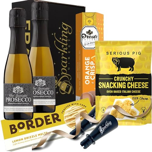 Prosecco Hamper for Men - Prosecco Gift Set with 2 x 20cl Mini Prosecco Bottles, Chocolate & Biscuits - Perfect Birthday Gifts for Men, Alcohol Hampers, Prosecco Gift Sets for Men