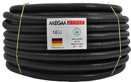 Megastore Flexibles Leerrohr Wellrohr mit Zugdraht 750N Schwarz | Klassifizierung M16 M20 M25 M32 M40 M50 Kabelschutz Schutz Rohr ungeschlitzt Außenbereich (M16-50m mit Zugdraht)