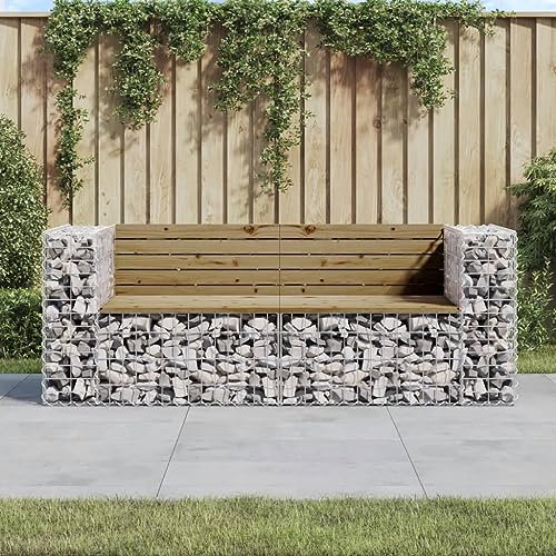 SKM Banc de jardin en gabion 184 x 71 x 65,5 cm en pin imprégné, 39,5 kg, 3196238, couleur : marron