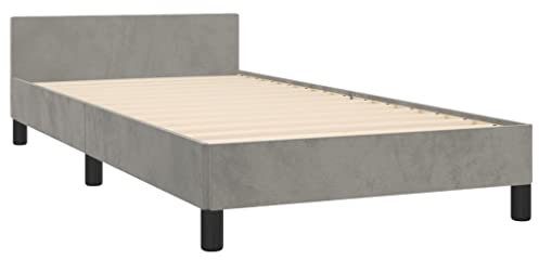 Tino Tech Polsterbett Betten Schlafzimmer Bett Bed Einzelbett Bett Gestell Bed Frame Bettgestell mit Kopfteil Hellgrau 90x190 cm Samt