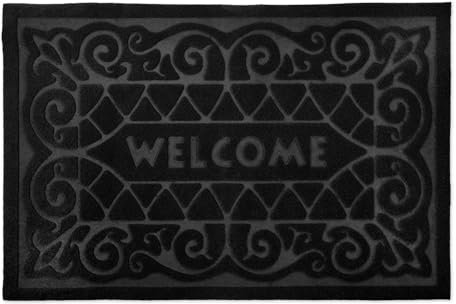 Emma Barclay Non Slip Easy Care Absorbant Door Mat Rug (60x40cm) (Black Welcome)