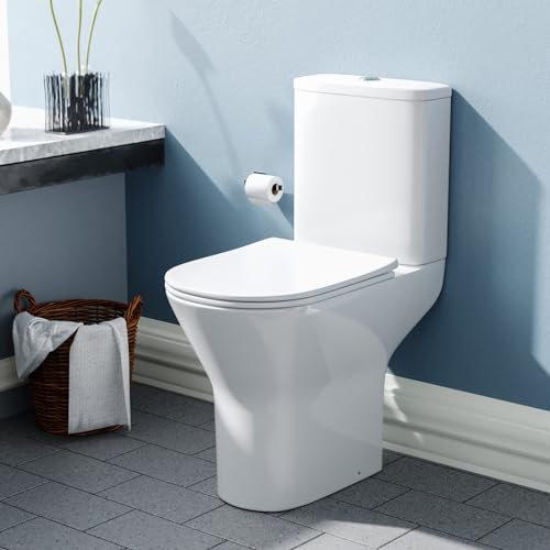 Nes Home Comfort Height Rimless Close Coupled Toilet Pan, Cistern & Toilet Seat