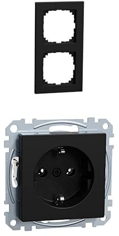 Bundle aus Schneider Electric Merten MEG4020-3603 M-Pure-Rahmen, Aus Recyceltem Ocean Plastic, 2fach, IP20, Rahmen2-fach, Schwarz Matt + Schneider Electric Merten MEG2301-0403 SCHUKO-Steckdose