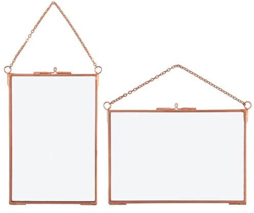 MUXHEL 2er-Set 10 x 15cm Bilderrahmen aus Kupfer, Bilderrahmen aus Glas und Metall, Hängend Bilderrahme aus Kupfer, Hängende Glas Fotorahmen, Pflanze Probe Clip für gepresste Blumen Fotos