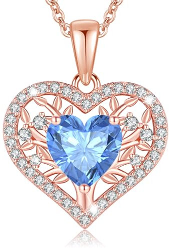 LAVUMO Lebensbaum Herz Kette Damen 925 Sterling Silber Geburtsstein Anhänger Halsketten Geburtstagsgeschenk für Frauen Freundin Mama Valentinstag Muttertags Weihnachten (Roségold-12-Dezember)