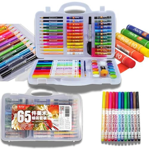Sunny – Maletin pinturas para niños, Maletin pintura para niñas, lápices de colores, estuche colores y rotuladores, acuarelas para pintar, kit pintura niños 65 piezas