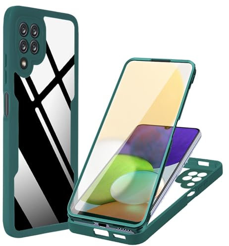 ILING Transparente Hülle für Samsung Galaxy A12 / M12, 360-Grad-Ganzkörper Stoßfest Schutzhülle mit Eingebauter Displayschutz, Ultra Dünn Harte PC Silikon TPU Handyhülle (Grün)