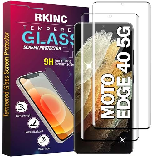 RKINC Protector pantalla [2 Piezas] para Motorola Edge 40 5G 6.55, Cristal templado película de vidrio completa Cobertura [Anti-rasguño][Anti-rotura][Sin Burbujas][Garantía de por Vida]