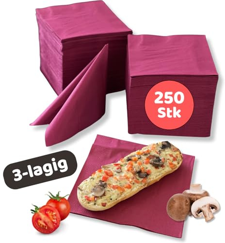 Home Melody Servietten Bordeaux | 250 Stück | 33 x 33 cm | 3-lagig | 1/4-Falz | ideal geeignet für Gastronomie, Haushalt, oder Feste, hochwertige Servietten | Papierservietten Großpackung | Napkins