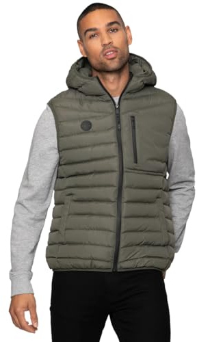 Spindle Mens Hooded BodyWarmer Gilet Hood Padded Gillet Zip Up Sleeveless Coat Zip Pocket Jacket Khaki S
