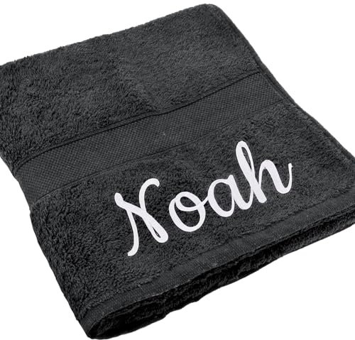 Deitert Handtuch Juist mit Namen oder Wunschtext Bestickt, personalisiertes Duschtuch, individuelles Badetuch, 100% Baumwolle, 50 x 100 cm anthrazit