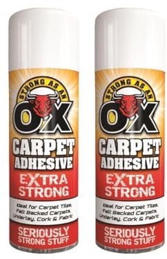 DIOXSTAR OX Carpet Adhesive Spray, Adhesive Glue Spray for Multi-Purpose Craft Carpet Foam Fabric Can, Even Coverage and Quick Drying Time, 500ml (2 Pcs)