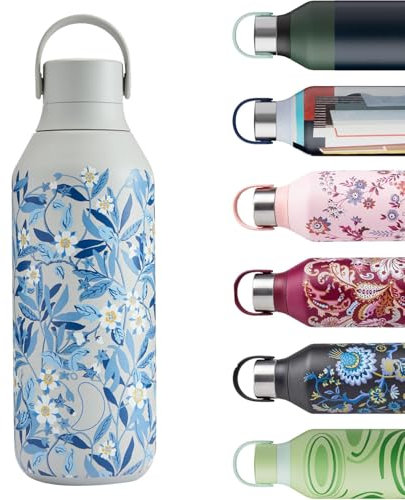 Chilly's Series 2 Water Bottle - Stainless Steel Thermal Bottles with Double Wall Vacuum, Soft Collar & Carry Loop - Brighton Blossom, 500ml