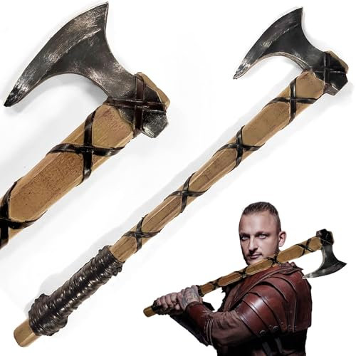 Swords and more Vikings - Ragnar Hache à Main médiévale en Mousse de polyuréthane - Jouet pour Adulte - pour Berserker et Soldat - Costume de Guerrier - Jeu de Bataille - Halloween - Cosplay
