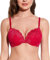 Deyllo Damen Push Up BH mit Blumen Spitze Schalen Bügel BH Gepolstert Elegant Lippenstift Rot 90D