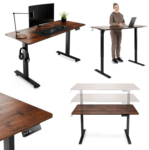 di volio Elektrischer Schreibtisch Höhenverstellbar Braun 140x60 cm Biago | Steh-Sitz-Arbeitsplatz, Ergonomischer Bürotisch, Computertisch, Für Homeoffice und Büro, Stabile Konstruktion