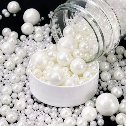 130g/ 4.6oz Edible Sprinkles Pearl White Sprinkles Of Cake Sprinkles, Mix White Pearls, Edible Cake Decorations, Sugar Balls for Cupcake Cakes On Baby Shower Birthday Wedding Christmas party (2-14mm)
