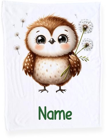 GRAZDesign Babydecke mit Namen, Weiche Kuscheldecke mit Eule, Schmusedecke zur Geburt als Geschenk