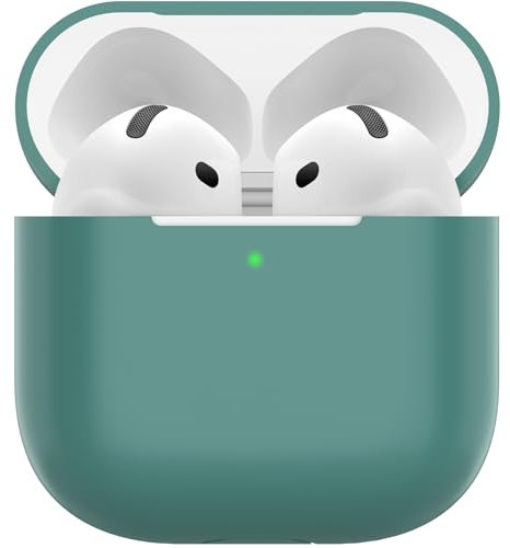 Nemteur Custodia per Airpods 4, Case Protettiva Sottile in Silicone per AirPods 4th 2024 (USB-C) Cover in Silicone Visibile con LED Frontale, Verde Pino