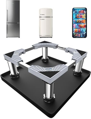 Mini Fridge Stand with Silicone Mat, Adjustable Refrigerator Stand with 4 Stainless steel Feet, 24''x 24'' Dorm Fridge Stand Protect From Appliance Leaks for Fridge, Washer, Dryer