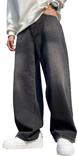 Zewool Jeans Baggy Hip Hop per Uomini,Jeans Skater a Gamba Larga,Pantaloni in Denim a vestibilità Loose Y2K Gamba Dritta vestibilità Rilassata Skateboard Streetwear,D10 Nero,XL