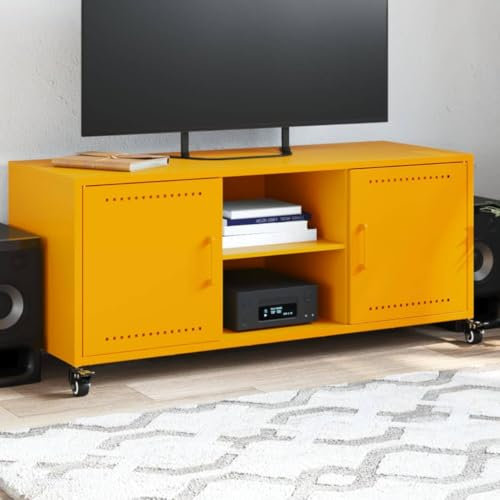 NQJIBUE Meuble TV en acier jaune moutarde 100,5 x 39 x 43,5 cm