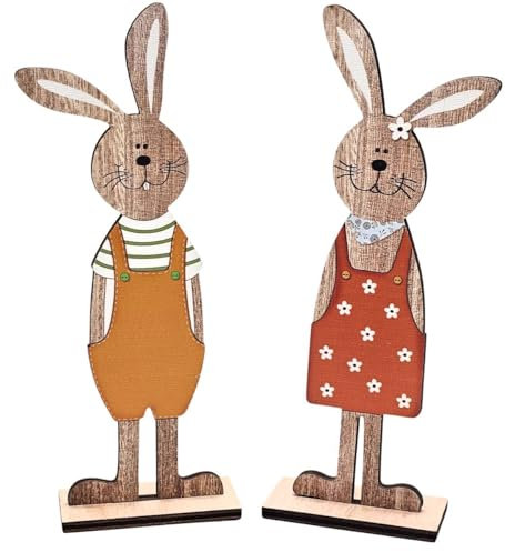 Bambelaa! 2er Set Osterhase Deko Aufsteller Ostern Zum Hinstellen Holzdeko Osterdekoration Frühling Dekofigur Natur (ca. 7 x 3 x 20 cm)