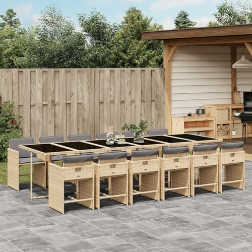 Homgoday 13-TLG. Garten-Essgruppe mit Kissen Beigemischung Poly Rattan Gartenmöbel Set, Stühle mit Tisch Sitzgruppe Terrassenmöbel Balkonmöbel Modular Design Sitzgarnitur Gartenset