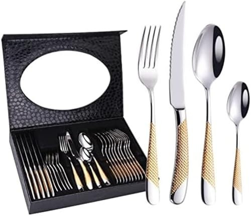 24 Pezzo Martellato Argento Oro Argentario Set, Moderno Oro Acciaio Inox Flatware Set, Set Di Stoviglie, Set Di Posate, Coltelli Forchette Cucchiai Set