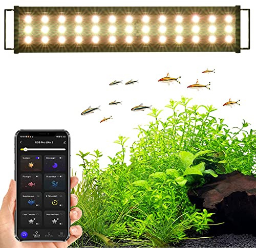 LED Aquarium Smart Éclairage Aquarium, Bluetooth Smart APP Control Fish Tank Light, 50W RGBW Spectre Complet Lumiere Eclairage, Mode programmable DIY, avec Minuterie,Convient 120-140cm aquariums.