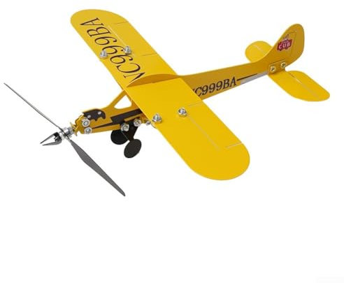 HomeVortex Piper J3, aereo giallo, 20 x 18 cm, in metallo, per decorazione da giardino, decorazione da cortile, realizzata a mano