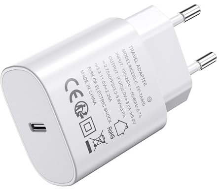 Cargador USB C de 25W,Enchufe USBC PD 3.0 Adaptador de Corriente Universal,Adaptador de Corriente USBC Cargador Rápido para i Phone 16/15/14,Samsung S25/S24/S23,Google Pixel 9 Pro/9a/8 Pro/8a, Tableta