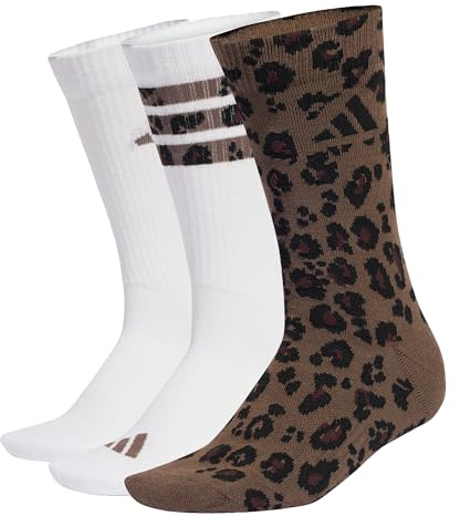 adidas Unisex Leo Graphic Socks 3 Pair Pack, earth strata/shadow brown/white, 45-48