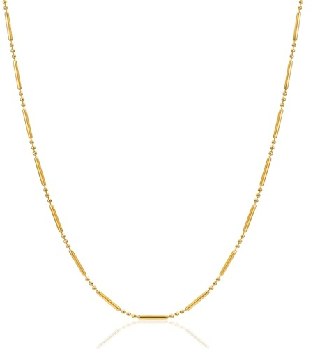 MIORE Schmuck Damen, Collier Halskette, Silberkette 925 Silber/ 18 Karat Gelbgold vergolde Kette, Fantasiekette, Bar Kugelkette aus Silber, Kette Damen, Allergenfrei & Handgemacht in Italien