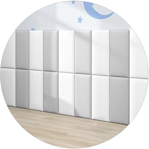 HSIRYAOHD Anti-Kollisions-Wandpolsterung für Kinder, Kopfteil zum Abziehen und Aufkleben, Wandmontage, Bettrückwand, Wandpaneel für Schlafzimmer Kinderzimmer (Farbe: Weiß + Grau, Größe: 200 cm)