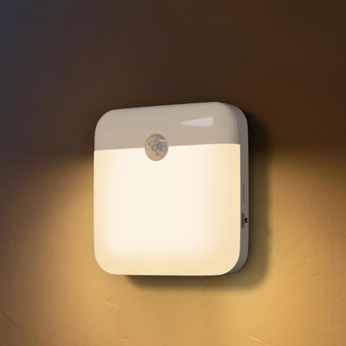 ECOBAY Nachtlicht mit Bewegungsmelder & Dämmerungssensor – Wiederaufladbar, Batteriebetrieben, 2er-Pack, Warmweiß