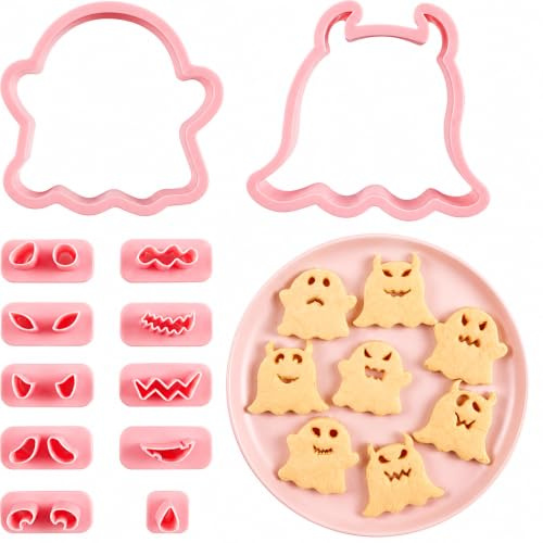 PTaizjjz Geister-Ausstechformen-Set, 12-teilig, 3D-Halloween-Ausstechformen | Kunststoff, zum Ausstechen von Keksen und Gebäck für Halloween-Partys und Dekorationen