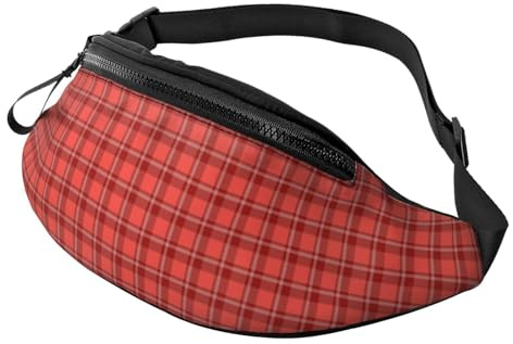 Gürteltasche für Damen und Herren, Gürteltasche für Reisen, Wandern, Laufen, leuchtend rot kariert