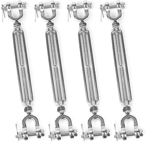 4 PCS M6 Turnbuckle 1/4 304 Stainless Steel Jaw and Jaw Turnbuckle Tensioner, Heavy Duty Cable Tensioner, 1140 LBS Working Load Limit, Adjustable Turnbuckles for Cables Wire, Clotheslines, Shade Sail