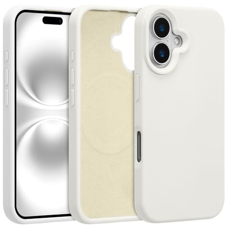 UCASONG Magnetic Liquid Silicone Case for iPhone 16 Plus, White | 6.7Inch, Compatible with MagSafe, Cute Plain Solid Color Slim Case, Soft Smooth Matte Shockproof Protective Cover