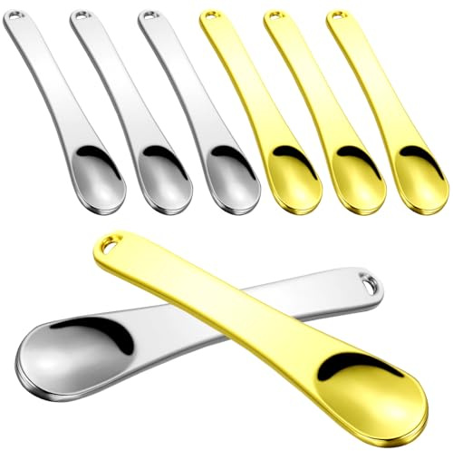 IMIKEYA 8 Stück Metall Kosmetikspatel für Make Up Gesichtspflege Kleine Maskenspatel aus Metall in Gold Silber mit Aufhängeloch für Cremes Lotionen Maskenmischung