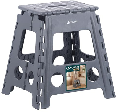 VOUNOT® Tabouret Pliant Portable Marchepied Pliable Antidérapant avec Poignée Tabouret Escabeau Compact pour Cuisine Salle de Bain Jardin Camping 39 x 32 x 40 cm Gris