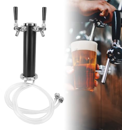 ZJchao Dual Tap Beer Kegerator Tower, Premium Stainless Steel Draft Beer Dispenser Kit for Party Bar Pub Restaurant Commercial Use Durable and Efficient 12.2x4.3in (Black)
