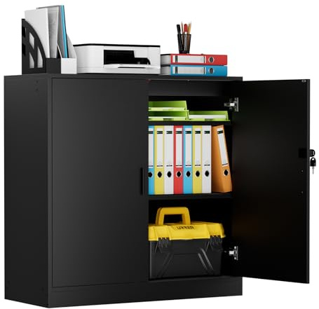 anrekl Aktenschrank, Büroschrank Abschließbarer Schrank mit Einlegeböden, Mehrzweckschrank Höhenverstellbar Aufbewahrungsschrank Aktenschränke für Büro, Homeoffice, Wohnzimmer, Garage, Schwarz