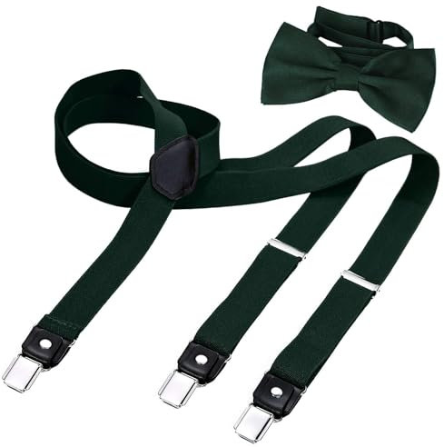DonDon Hosenträger und Fliege Set für Damen und Herren, Y-Form, 2,5 cm breit, handgefertigt - Elegantes Accessoire für Hochzeit, Party, Smoking, Grün