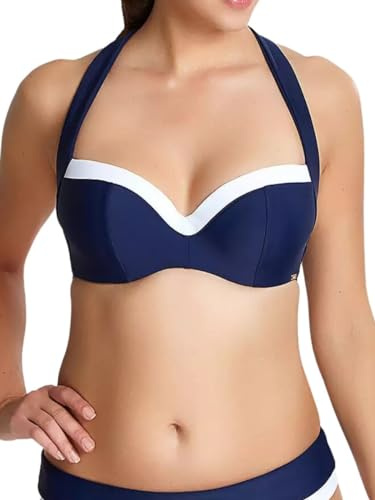 Panache Swim Women's Anya Cruise Bra Sized Molded Padded Multiway Bikini Top, Navy/White, 36E